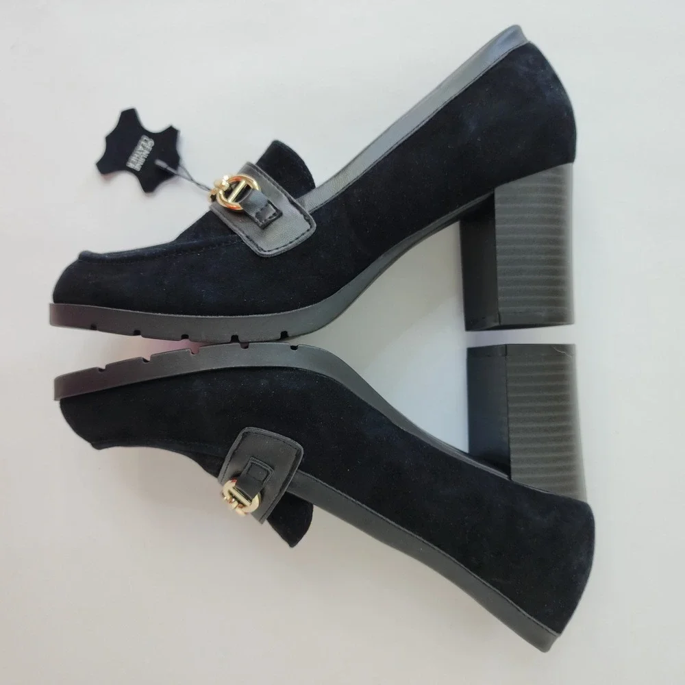 Giani Bernini Black Suede Horsebit Block Heel Loafers Memory Foam‎ Pumps 8M
